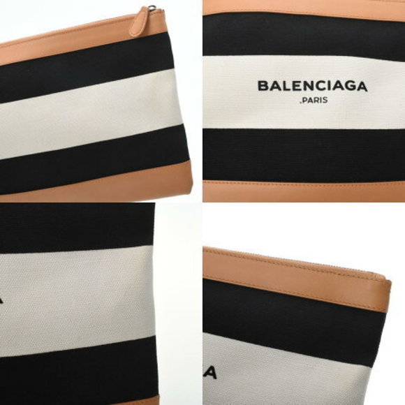 BALENCIAGA Navy Blue Clip White Clutch Bag - Picture 10 of 12